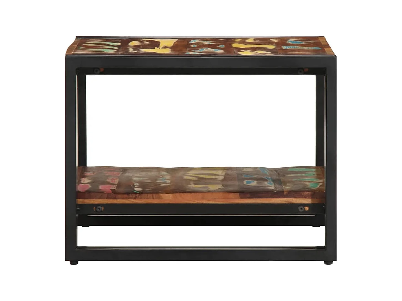 Table basse multicolore 50x50x38 cm bois de récupération massif