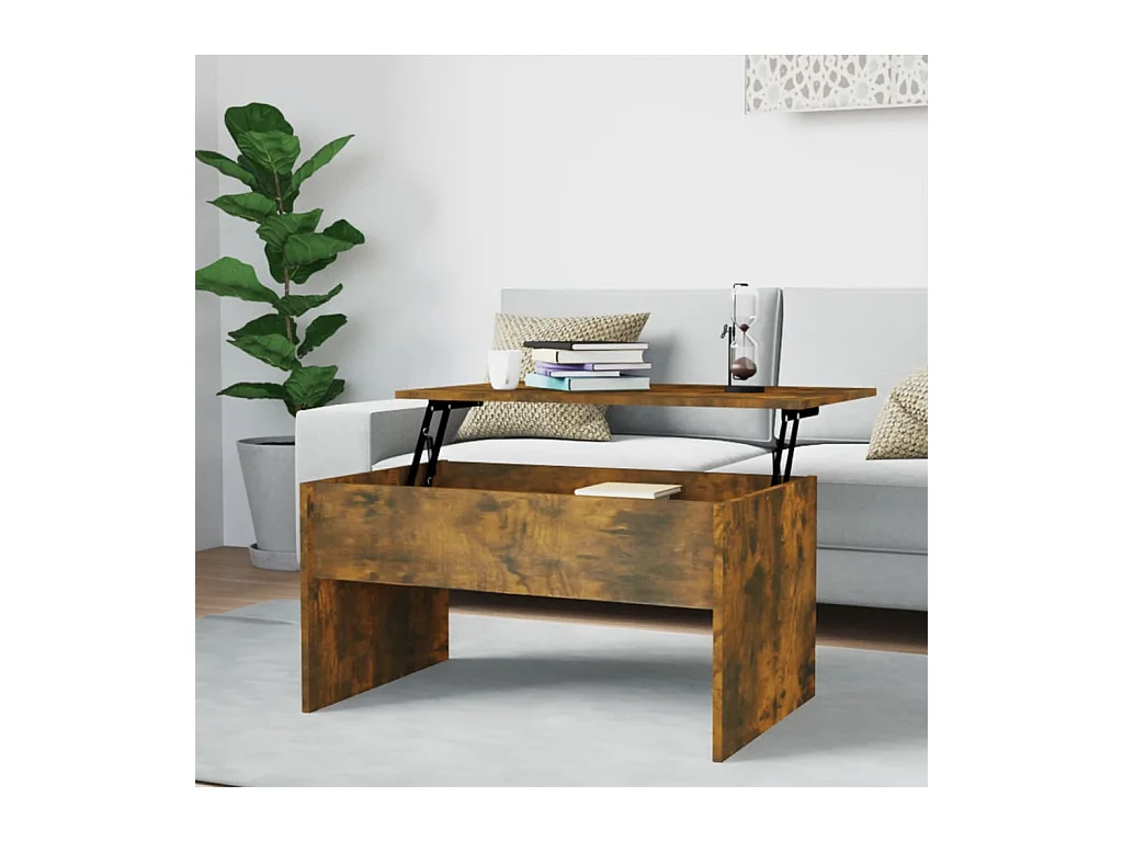 Gerookte eiken salontafel 80x50,5x41,5 cm bewerkt hout