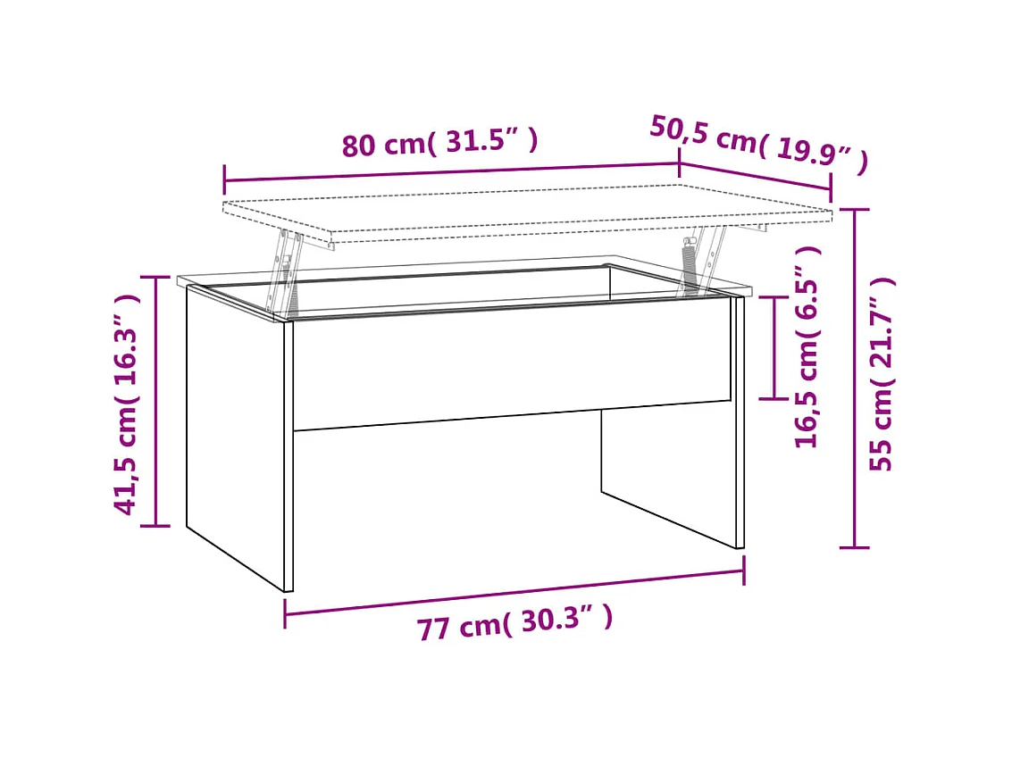 Gerookte eiken salontafel 80x50,5x41,5 cm bewerkt hout
