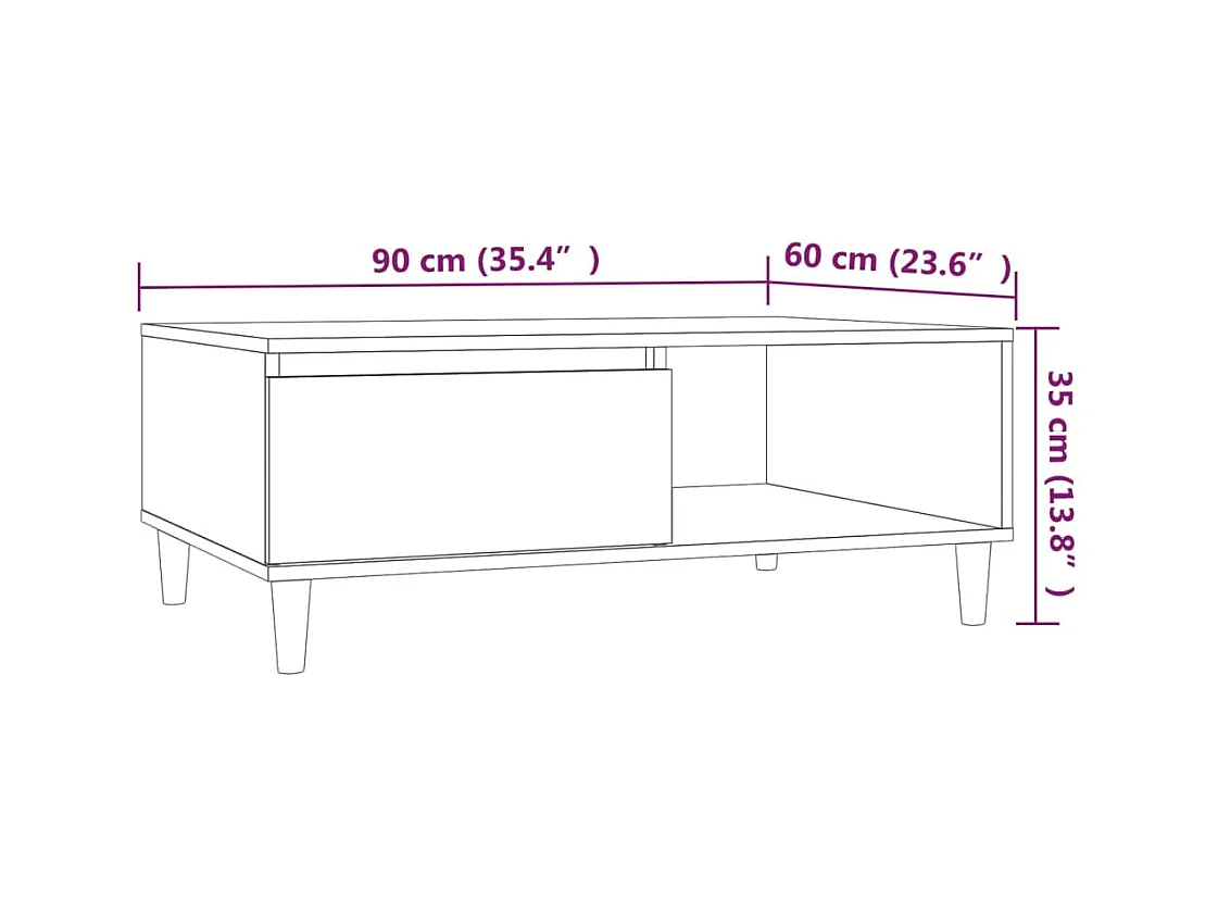 Table basse chêne marron 90x60x35 cm bois d'ingénierie