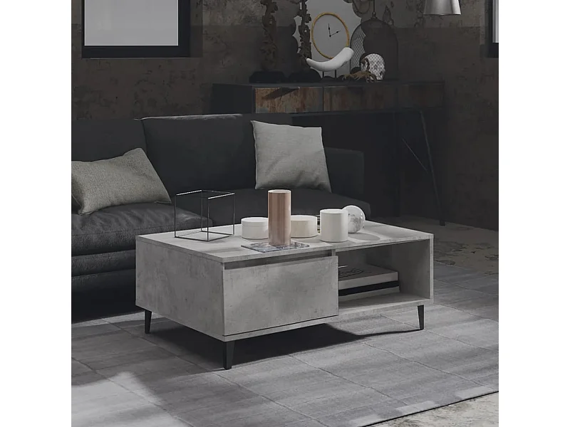 Table basse gris béton 90x60x35 cm bois d'ingénierie
