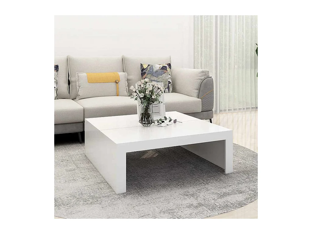 Table basse blanc 100x100x35 cm bois d'ingénierie