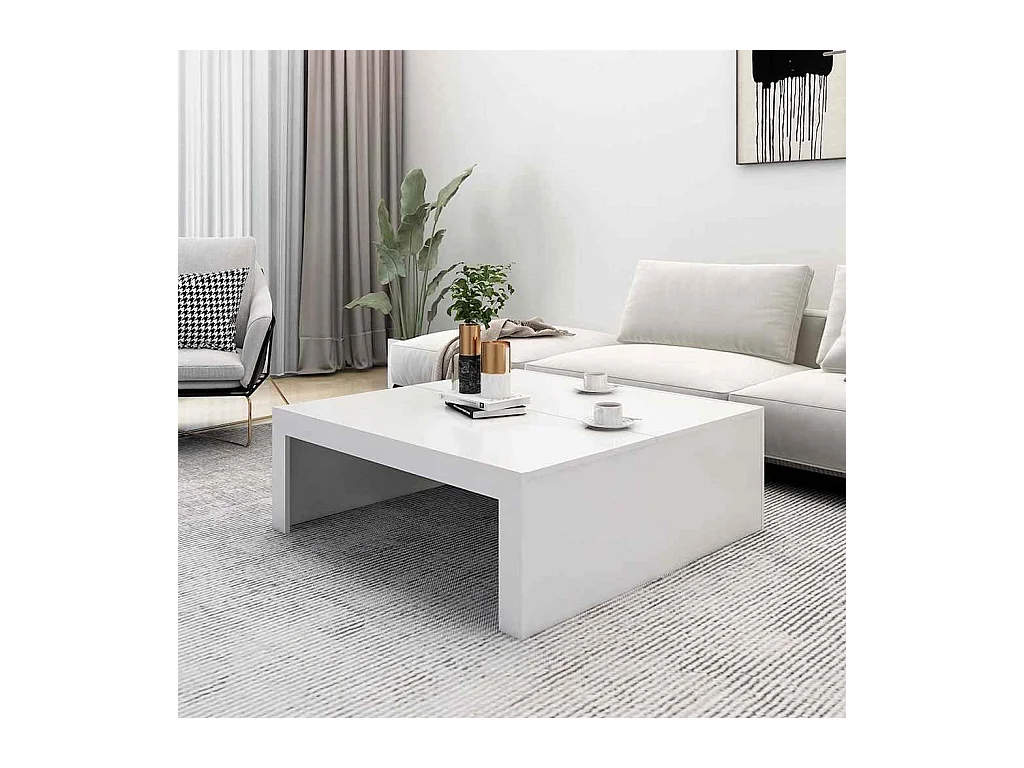 Table basse blanc 100x100x35 cm bois d'ingénierie