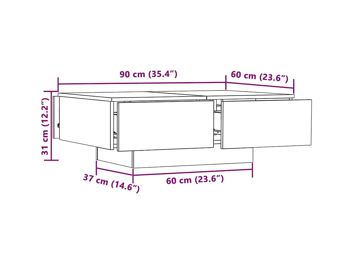Table basse chêne sonoma 90x60x31 cm bois d'ingénierie