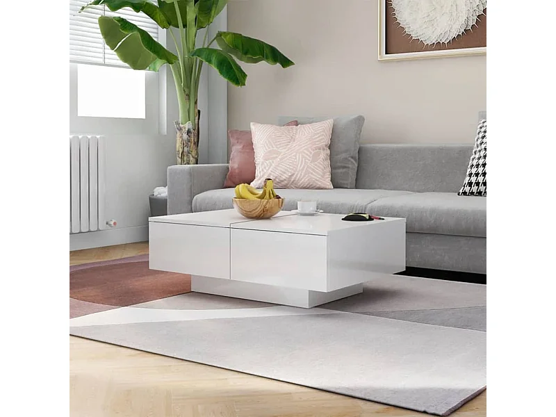 Table basse Blanc brillant 90x60x31 cm Bois d'ingénierie