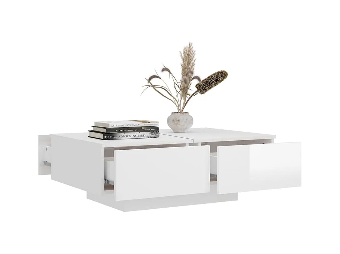 Table basse Blanc brillant 90x60x31 cm Bois d'ingénierie