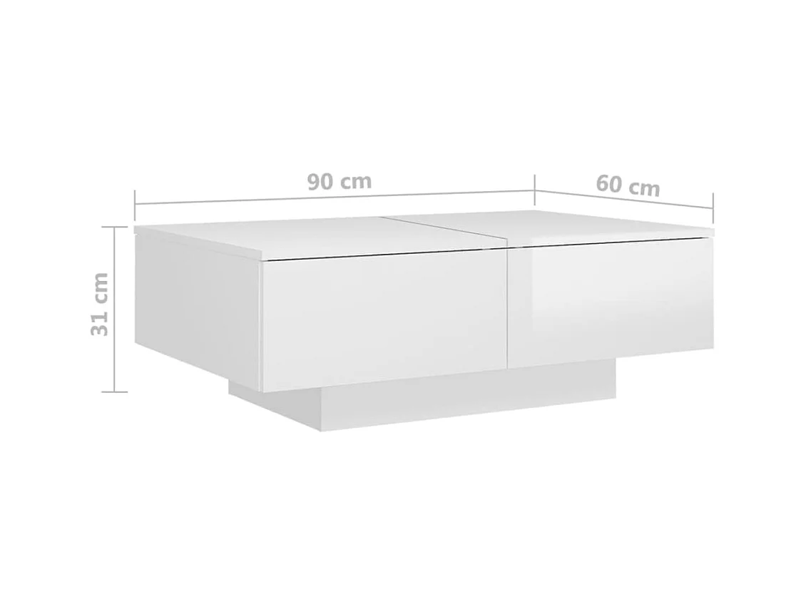 Table basse Blanc brillant 90x60x31 cm Bois d'ingénierie