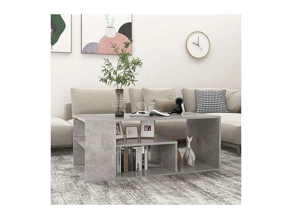 Betongrijze salontafel 100x50x40 cm bewerkt hout