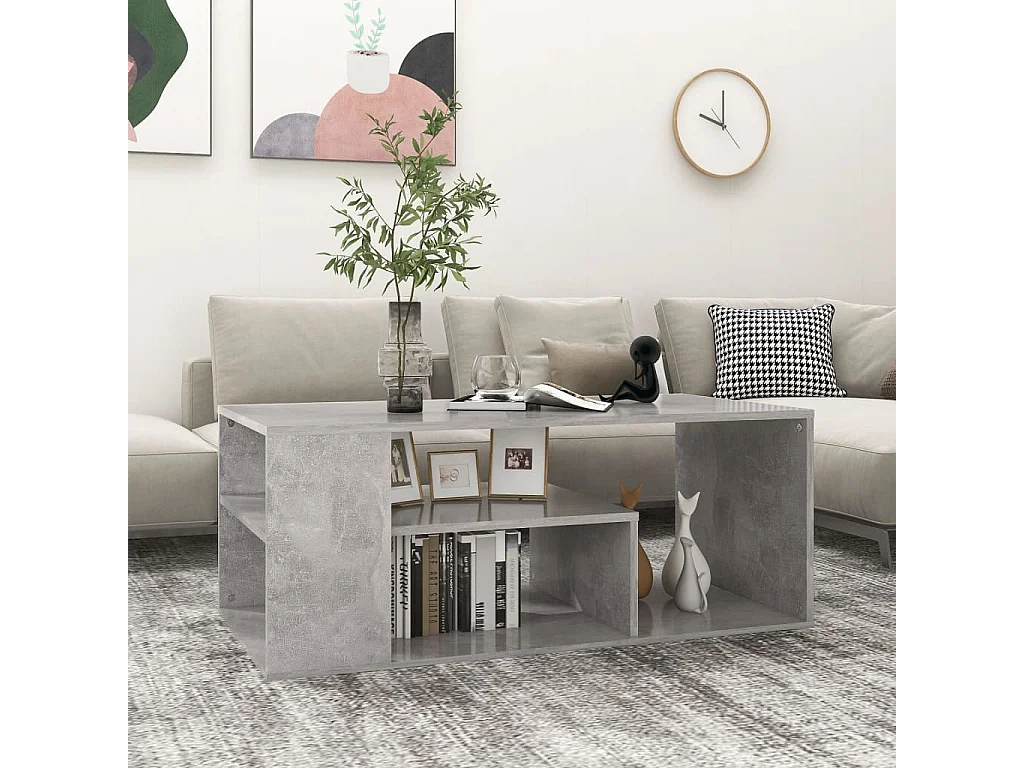 Table basse gris béton 100x50x40 cm bois d'ingénierie