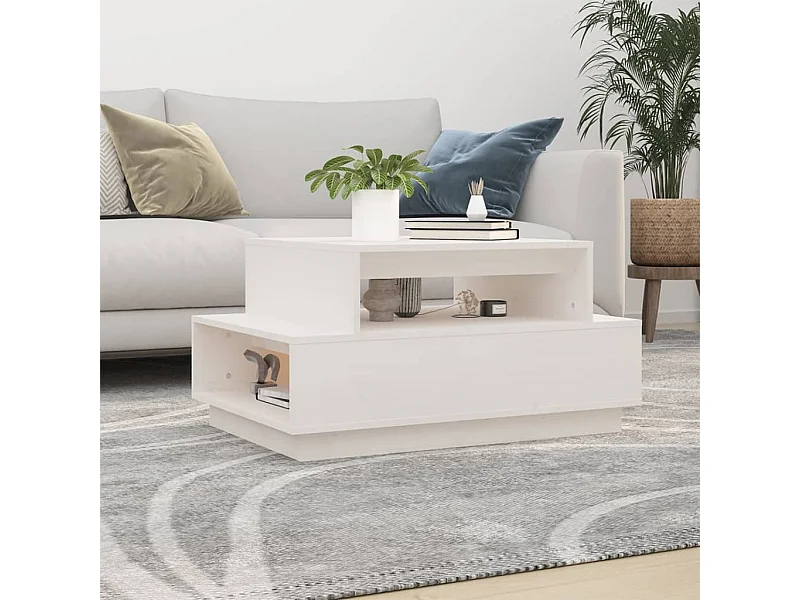 Table basse Blanc 80x55x40,5 cm Bois massif de pin