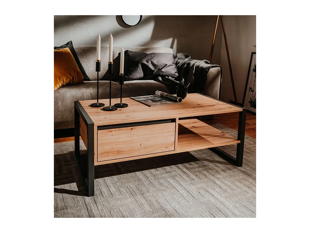 Finori Table basse Denver 55 Chêne artisanal et gris anthracite