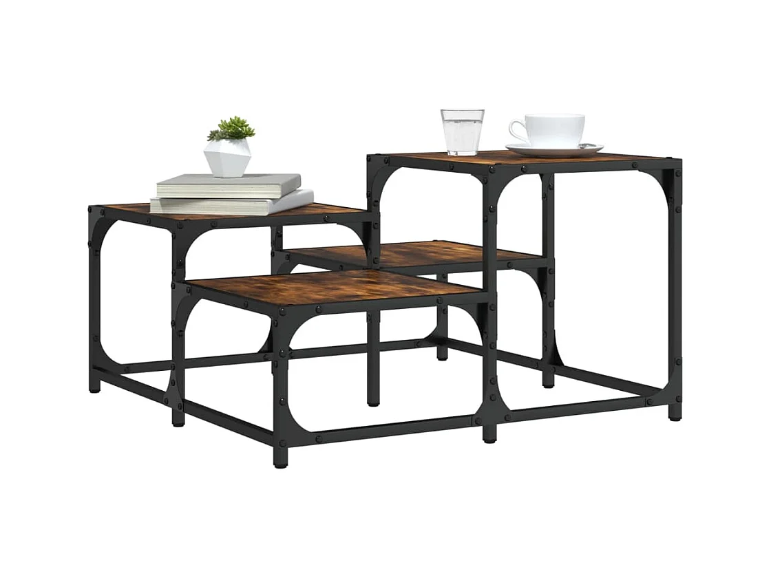 Table basse chêne fumé 68x68x40 cm bois d'ingénierie