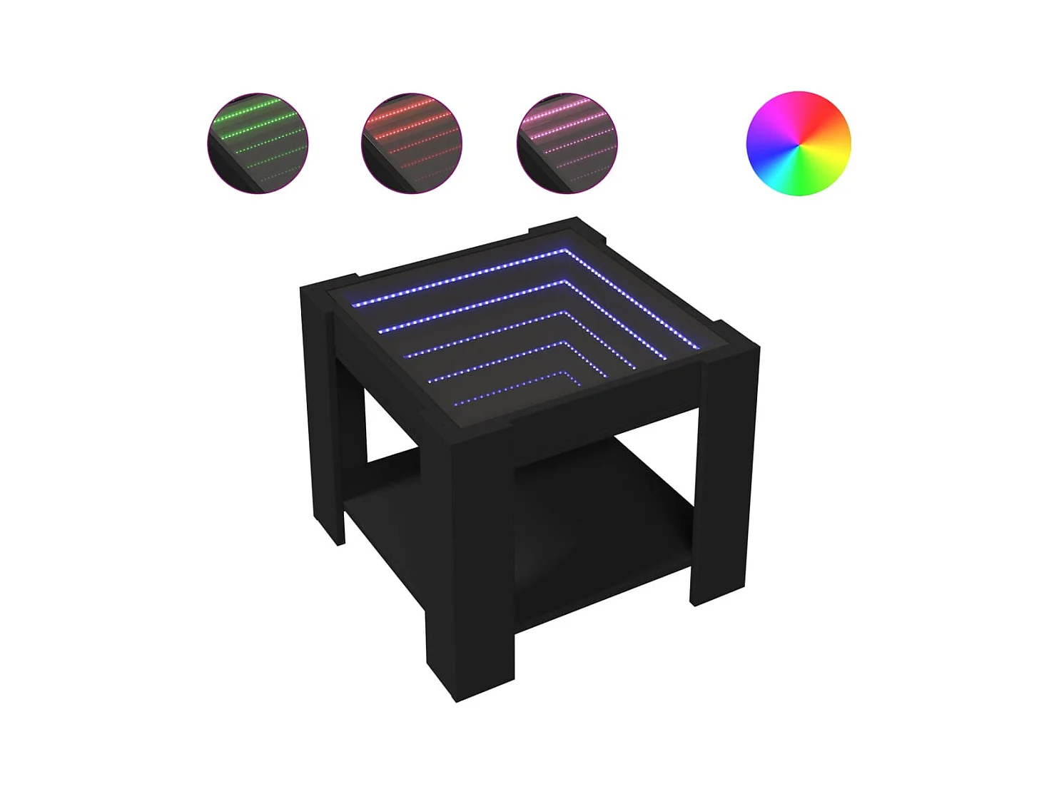 Couchtisch mit LED schwarz 53x53x45 cm Holzwerkstoff