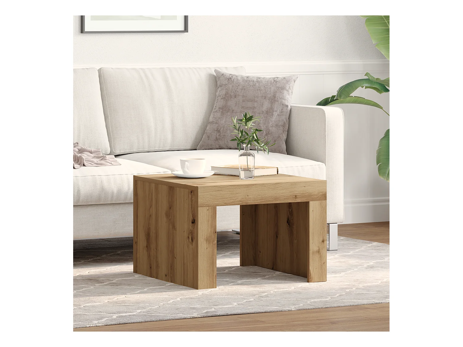 Table basse chêne artisanal 50 x 50 x 35 cm Bois d'ingénierie