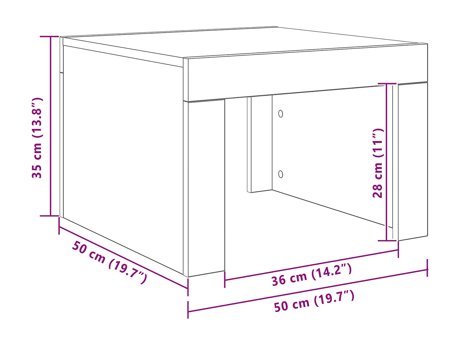 Handgemaakte eikenhouten salontafel 50 x 50 x 35 cm Technisch hout