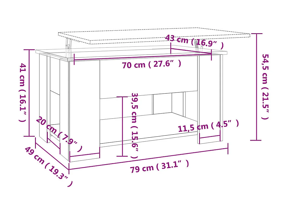 Betongrauer Couchtisch 79x49x41 cm Holzwerkstoff