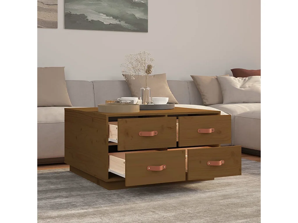 Table basse Marron miel 80x80x45 cm Bois massif de pin