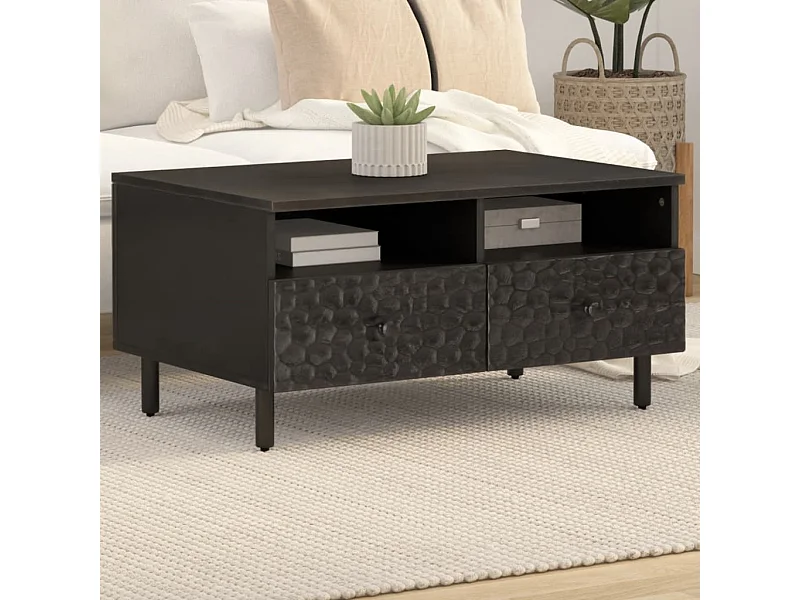 Mesa de centro negra 80x54x40 cm madera maciza de mango