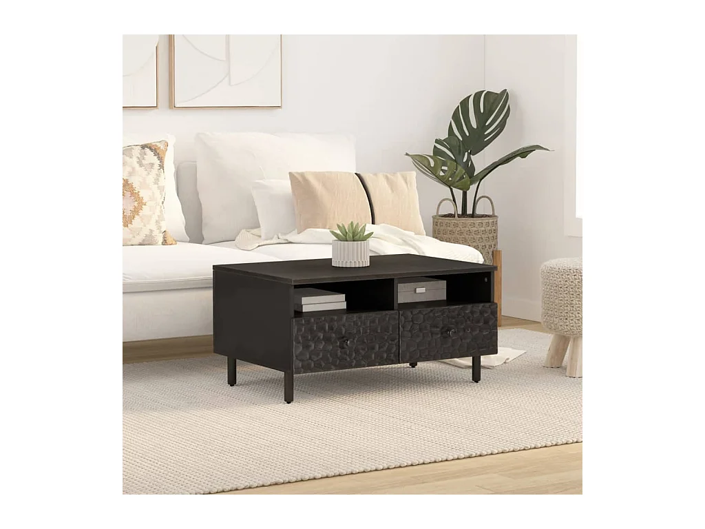 Table basse noir 80x54x40 cm bois massif de manguier