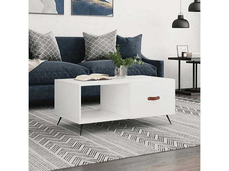 Witte salontafel 90x50x40 cm bewerkt hout