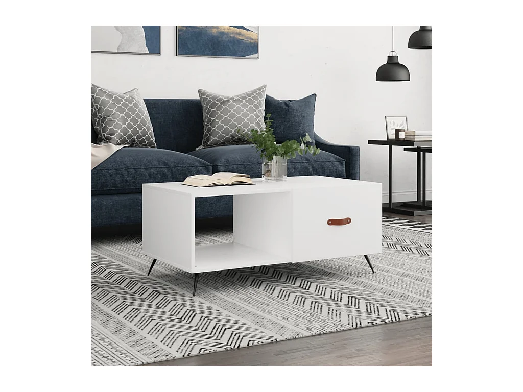 Table basse blanc 90x50x40 cm bois d'ingénierie