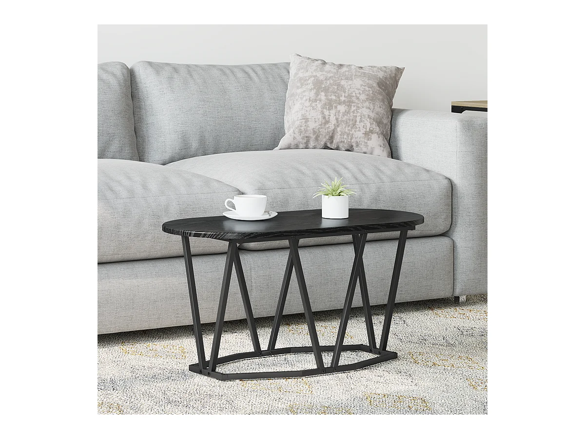 Table Basse Noir en Chêne 80x40x40,5 cm en Bois D'ingénierie et Métal