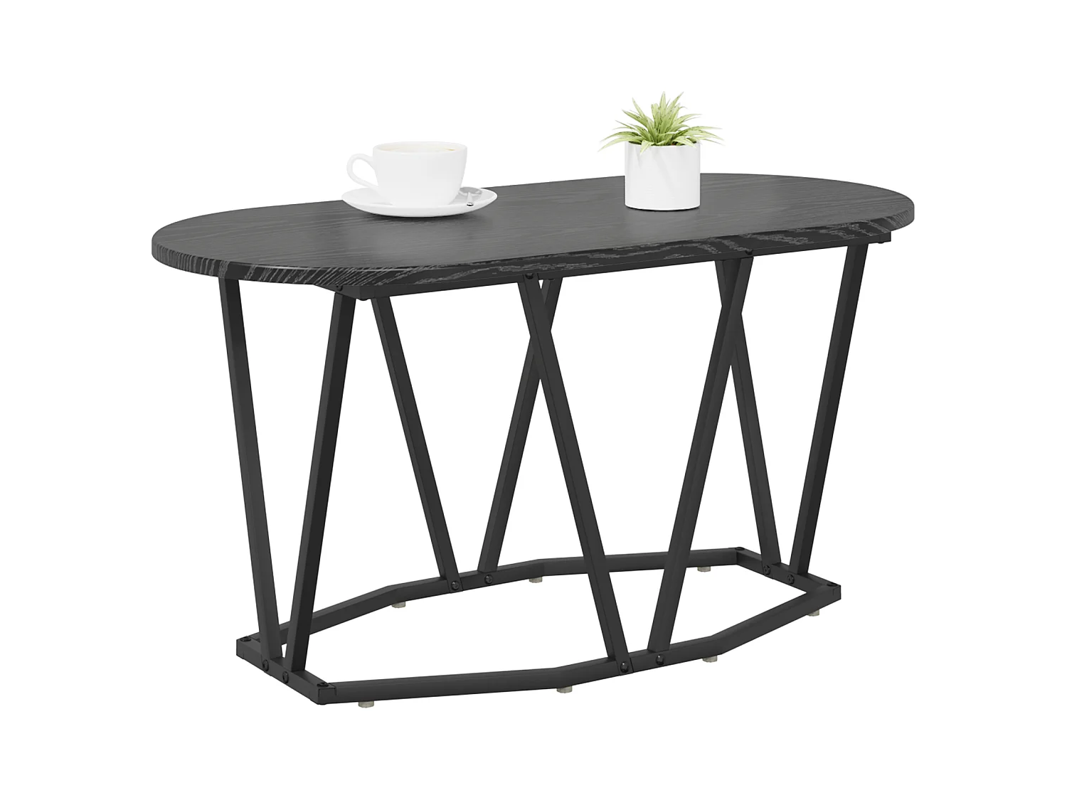 Table Basse Noir en Chêne 80x40x40,5 cm en Bois D'ingénierie et Métal