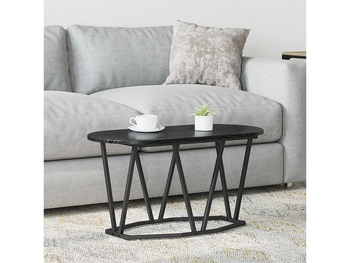 Table Basse Noir en Chêne 80x40x40,5 cm en Bois D'ingénierie et Métal