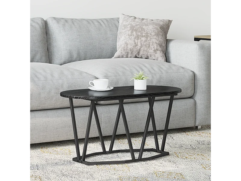 Table Basse Noir en Chêne 80x40x40,5 cm en Bois D'ingénierie et Métal