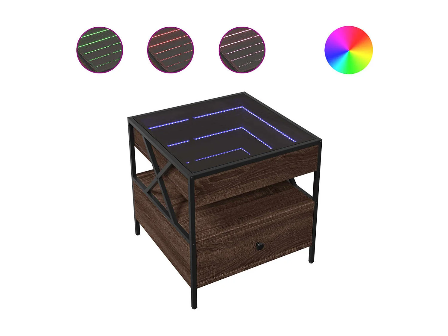 Tavolino con LED Infinity rovere marrone 50x50x51 cm