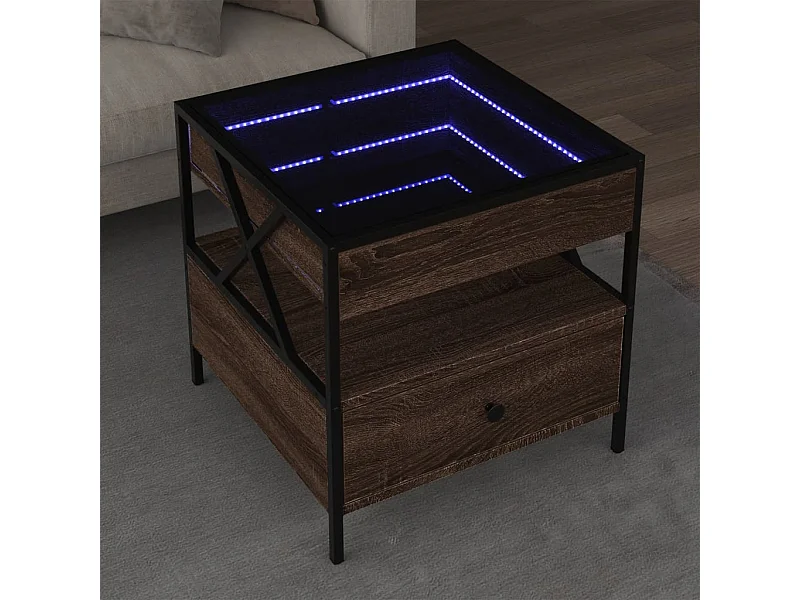 Tavolino con LED Infinity rovere marrone 50x50x51 cm