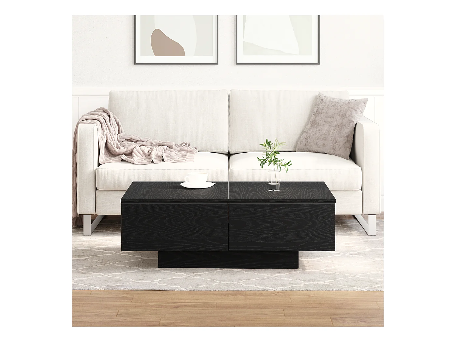 Table basse en chêne noir 90x60x31 cm en bois d'ingénierie