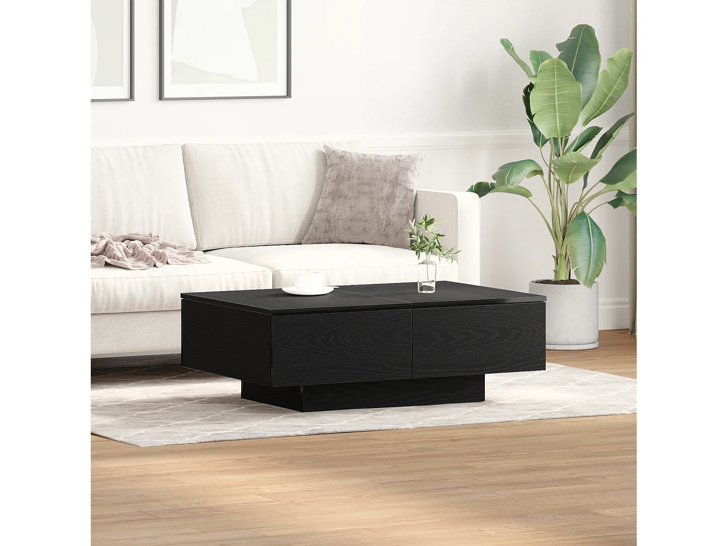 Table basse en chêne noir 90x60x31 cm en bois d'ingénierie