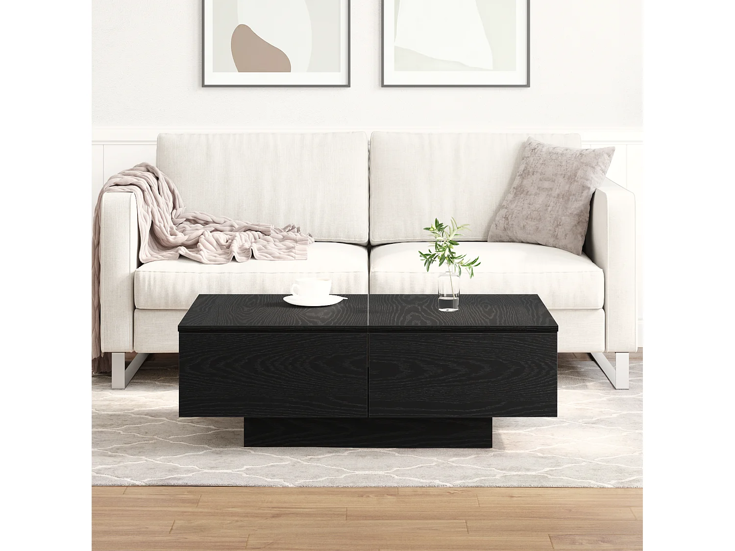 Table basse en chêne noir 90x60x31 cm en bois d'ingénierie