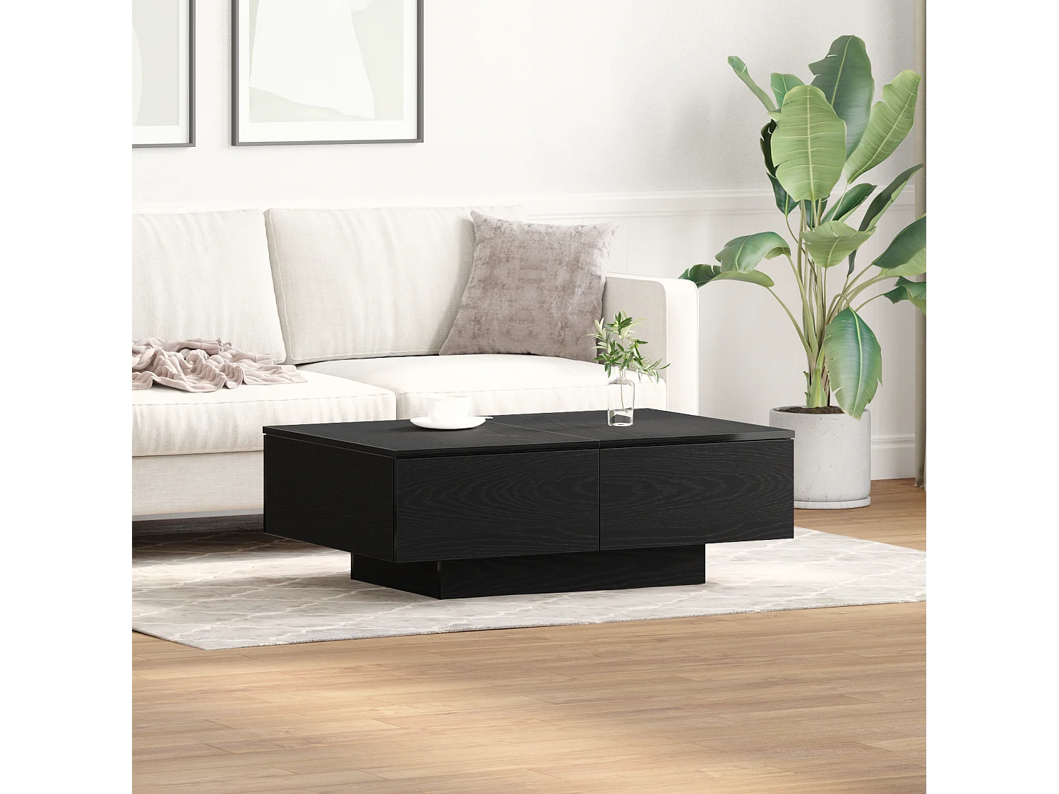 Table basse en chêne noir 90x60x31 cm en bois d'ingénierie