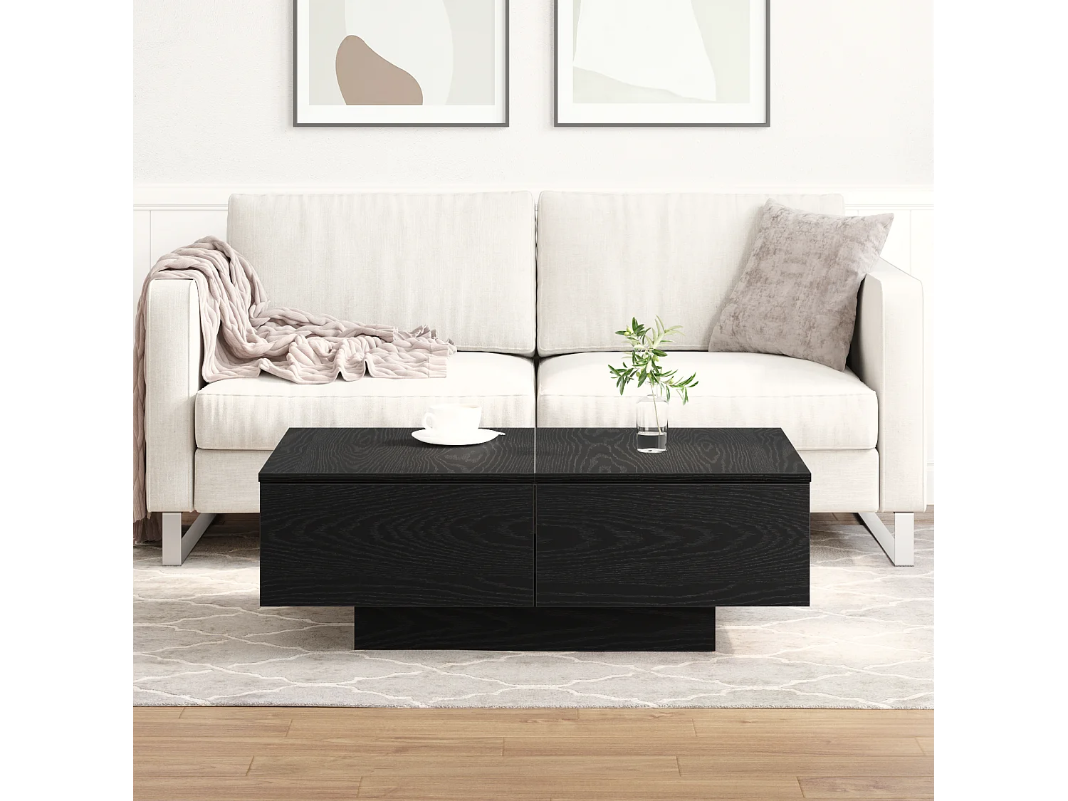 Table basse en chêne noir 90x60x31 cm en bois d'ingénierie