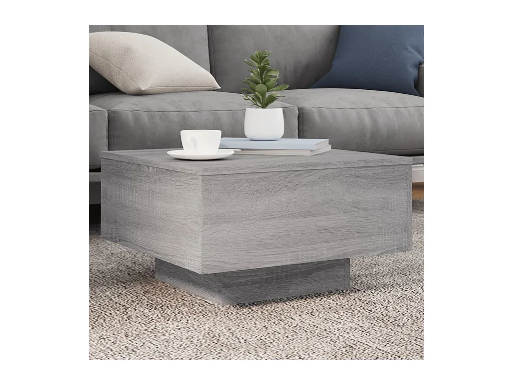 Tavolino da caffè grigio Sonoma con luci LED 55x55x31 cm