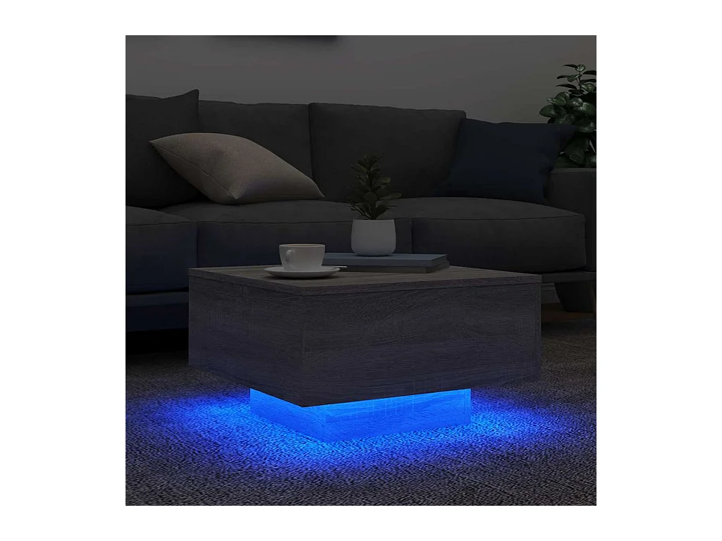 Tavolino da caffè grigio Sonoma con luci LED 55x55x31 cm