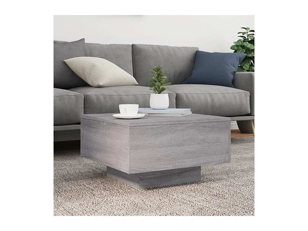 Tavolino da caffè grigio Sonoma con luci LED 55x55x31 cm