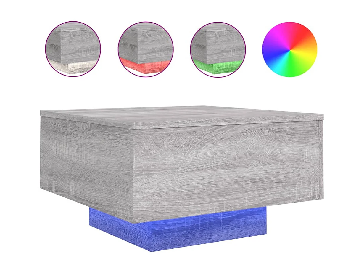 Mesa de centro Sonoma gris con luces LED 55x55x31 cm