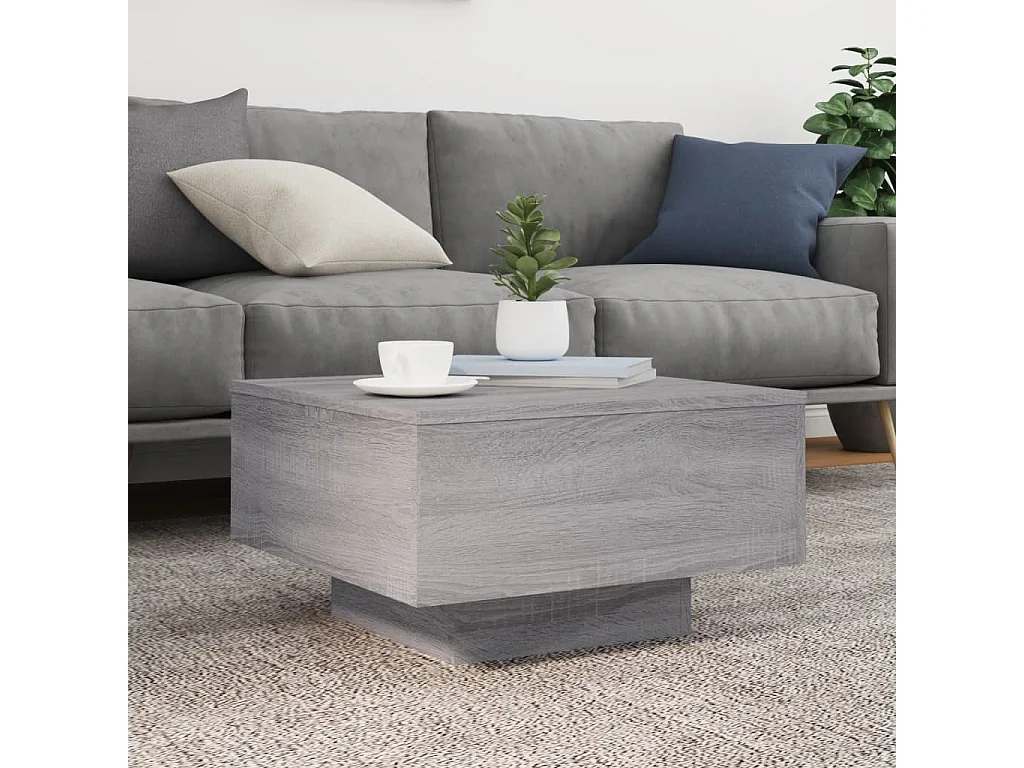 Mesa de centro Sonoma gris con luces LED 55x55x31 cm