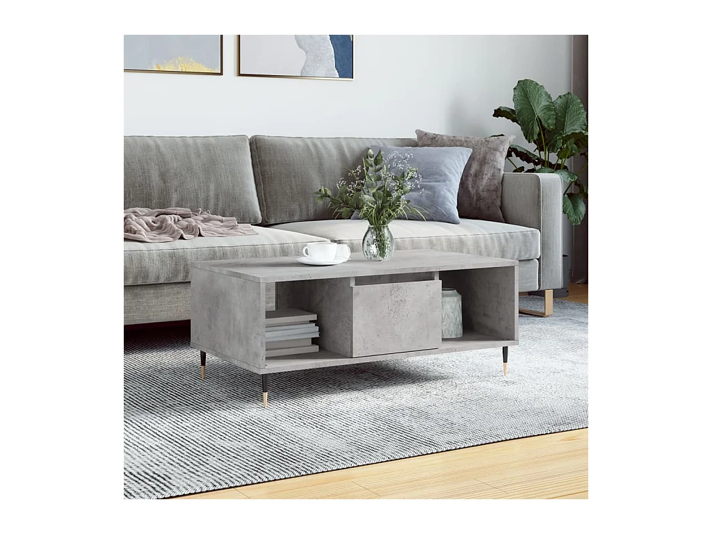 Tavolino da caffè grigio cemento 90x50x36,5 cm in legno ingegnerizzato