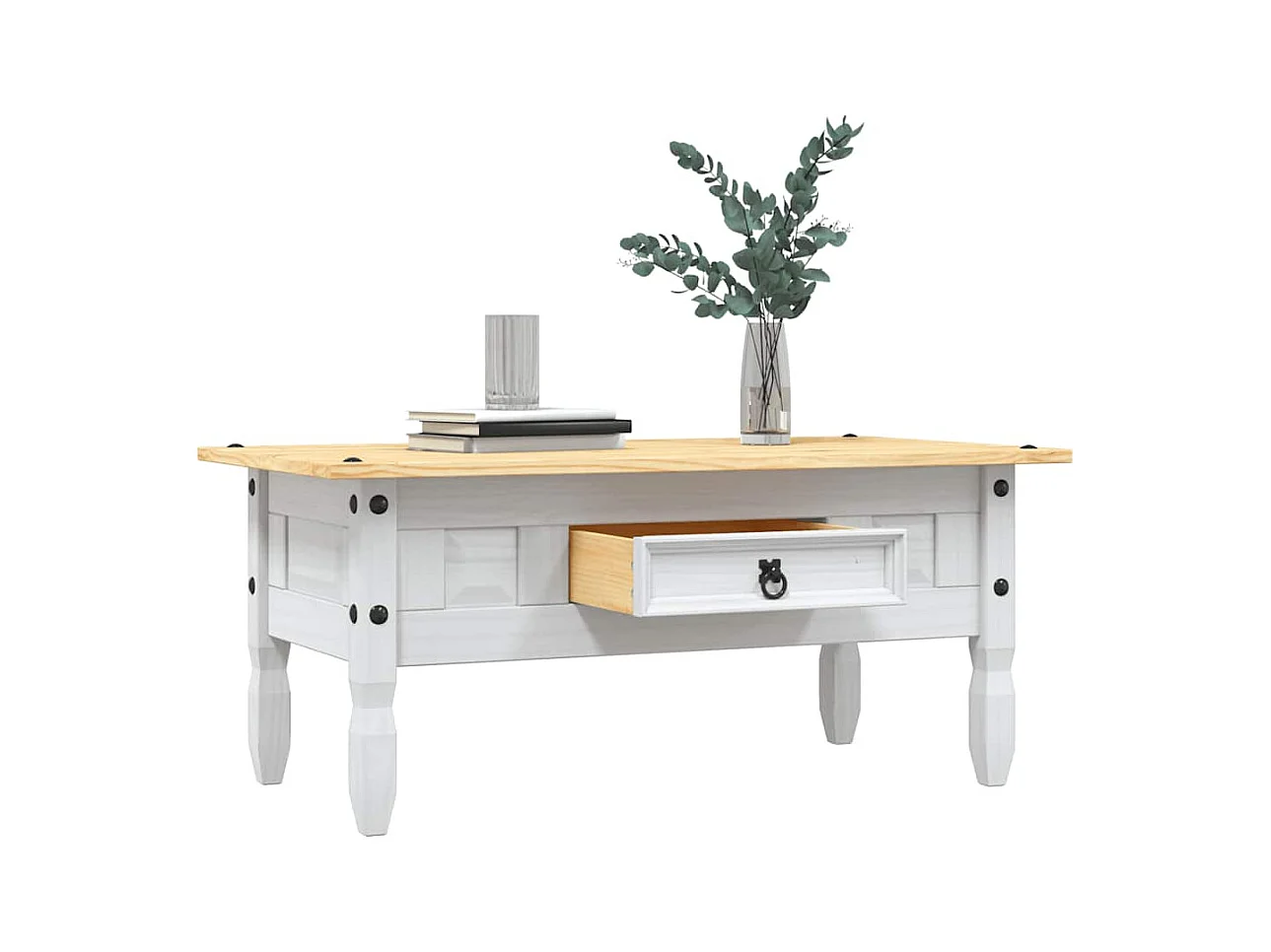 Table basse Pin mexicain Gamme Corona Blanc 100x55x44 cm