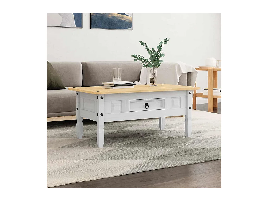 Table basse Pin mexicain Gamme Corona Blanc 100x55x44 cm