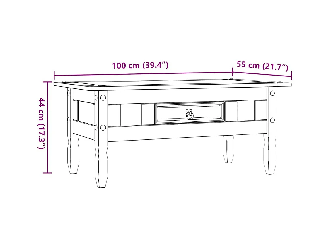 Table basse Pin mexicain Gamme Corona Blanc 100x55x44 cm