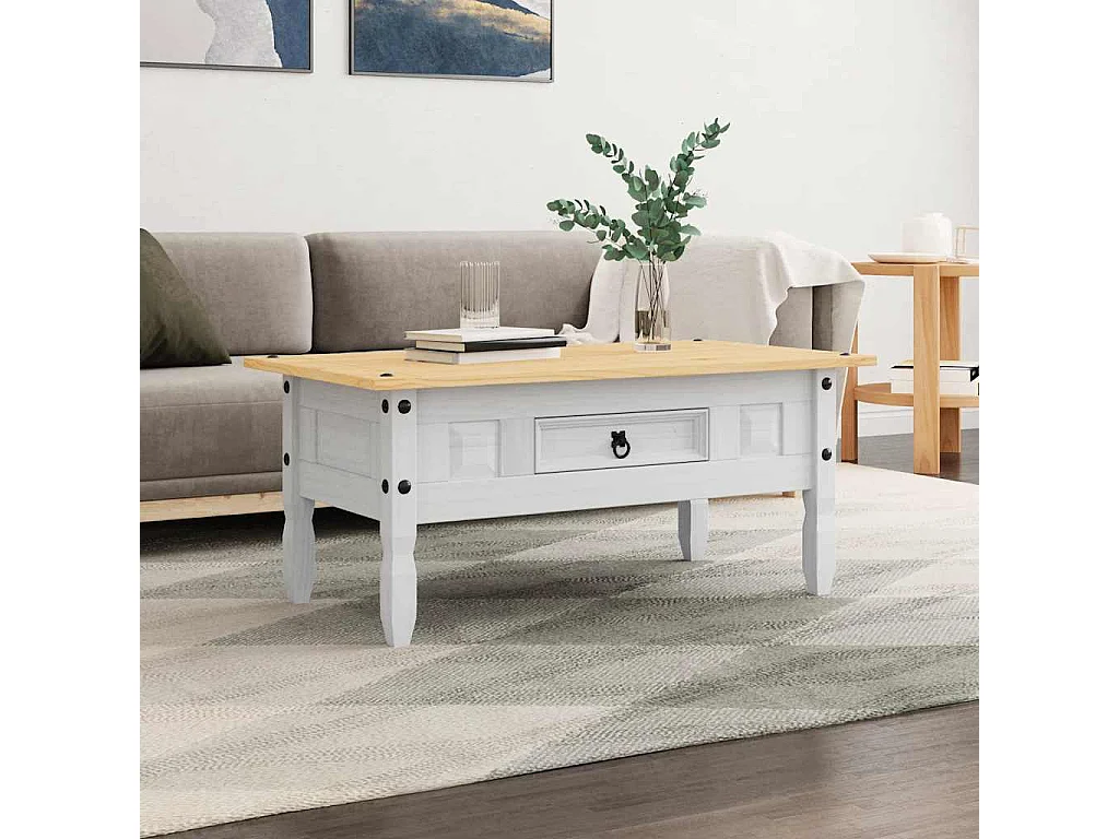 Table basse Pin mexicain Gamme Corona Blanc 100x55x44 cm