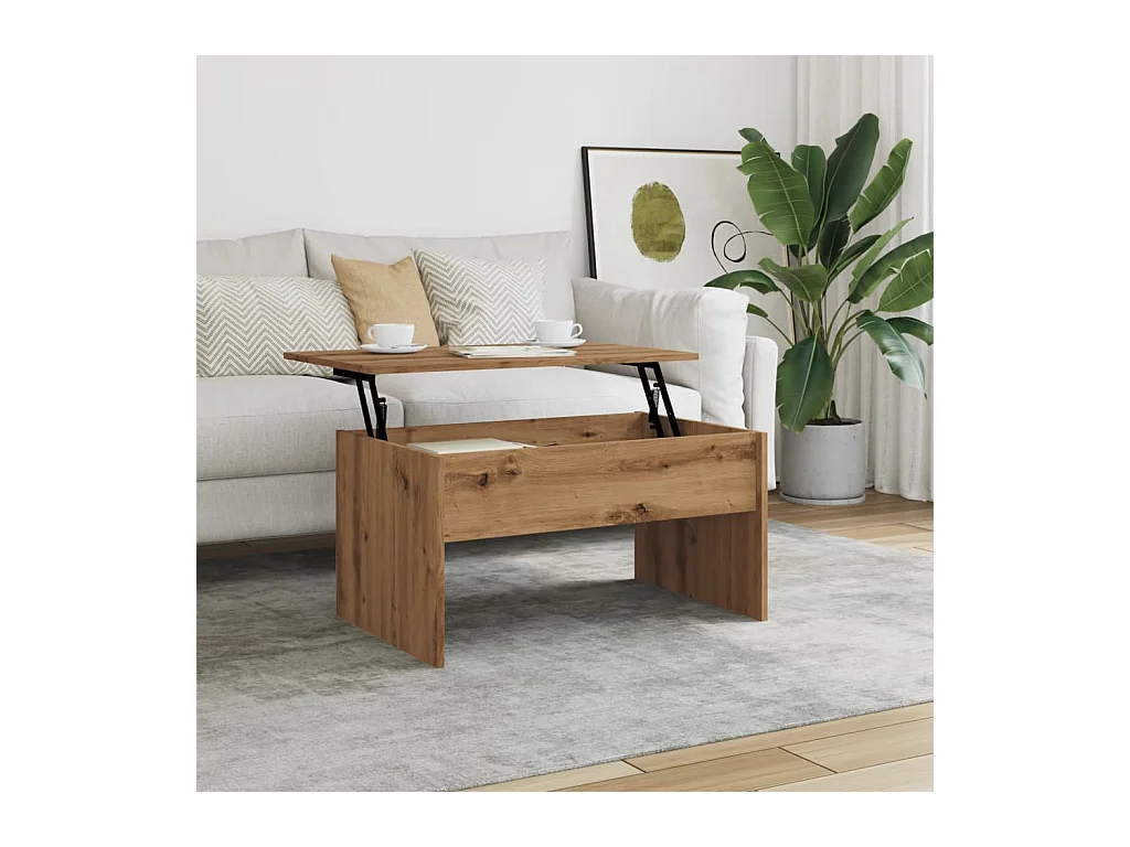 Handgemaakte eikenhouten salontafel 80x50,5x41,5 cm bewerkt hout