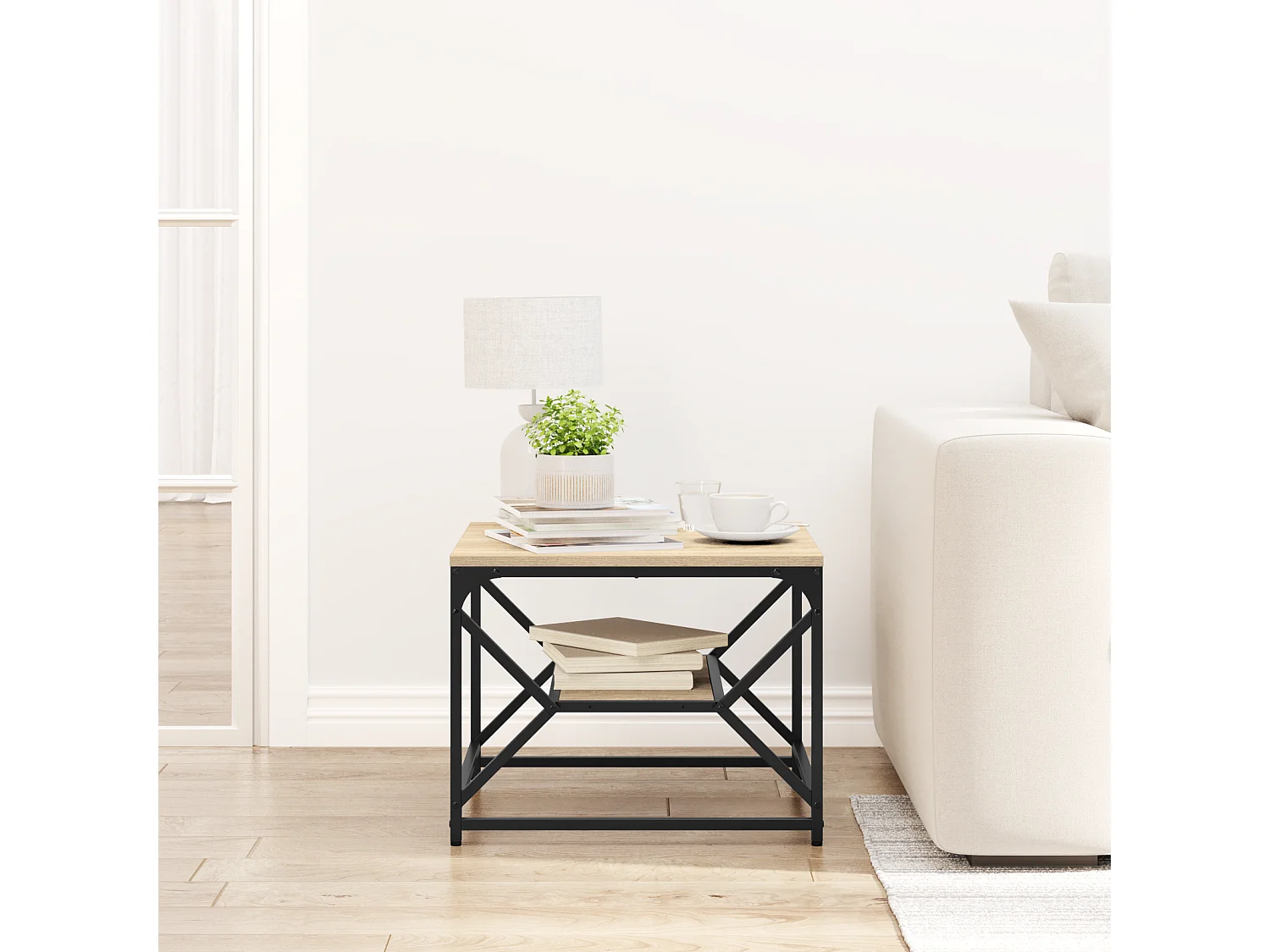 Table basse avec étagère en chêne de Sonoma – 51 x 50 x 40 cm – Fabriquée en bois d'ingénierie