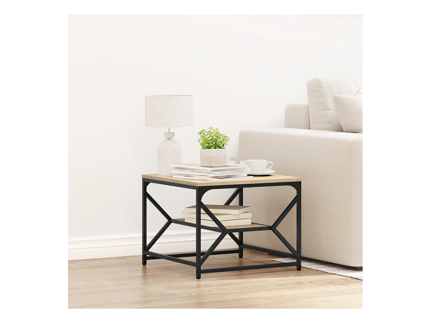 Tavolino da caffè in rovere Sonoma con ripiano – 51 x 50 x 40 cm – Realizzato in legno ingegnerizzato