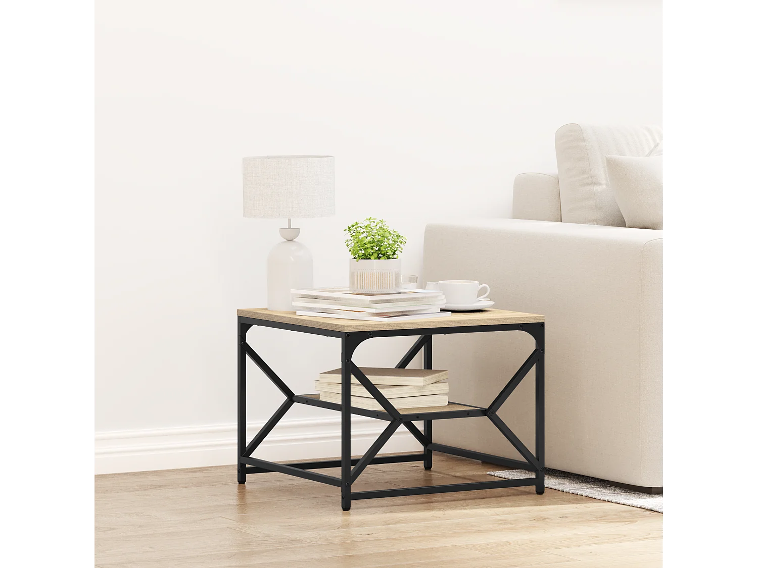 Table basse avec étagère en chêne de Sonoma – 51 x 50 x 40 cm – Fabriquée en bois d'ingénierie